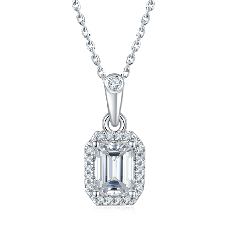 Affordable Luxury长方形S925银镀白金MoissanitePendantStud Earring套装